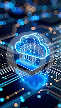 Abstract Cloud Computing Symbol Illuminated on Digital Circuit Board Technology Concept