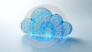 Abstract cloud computing tech with blue wireframe graphics. Digital data storage system concept. Modern tech, global connection,