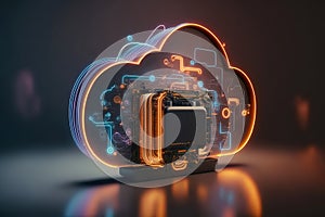 Abstract cloud computing technology concept. Cloud Computing, Data Center, Server Rack, Connection In Neural Network, Technology.