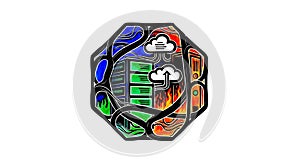 Abstract cloud data server illustration, network connectivity concept, artistic server architecture