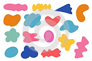Abstract cloud and flower shapes sticker pack. Groovy funky flower, bubble, star, loop, waves