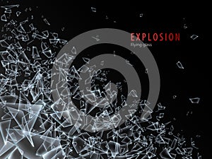 Abstract cloud of glass pieces and fragments after explosion. Shatter and destruction effect.Vector illustration