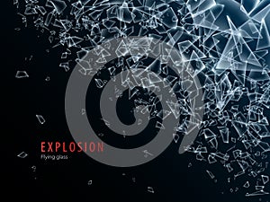 Abstract cloud of glass pieces and fragments after explosion. Shatter and destruction effect.Vector illustration