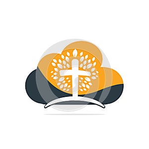 Abstract cloud and tree religious cross symbol icon  design.