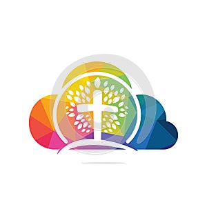 Abstract cloud and tree religious cross symbol icon vector design.