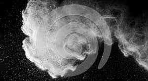 Abstract Cloud of White Powder Exploding on Black Background