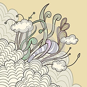 Abstract clouds with floral design elements