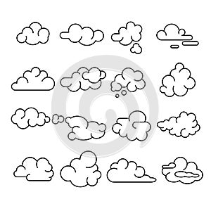 Abstract Clouds Signs Black Thin Line Icon Set. Vector