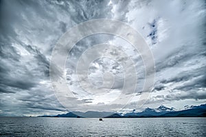 Abstract cloudy waterscape AND MOUNTAIN RANGE IN ALASKA