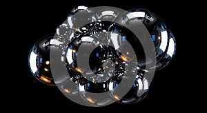 Abstract Cluster of Reflective Spheres on Black