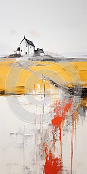 Abstract Coastal Landscape: Orange House On Field