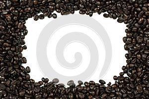 Abstract coffee beans isolated on white background, Space for text in the center