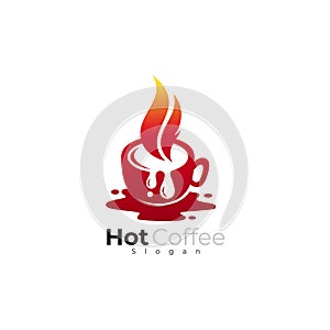 Abstract coffee logo and fire design vector, red color