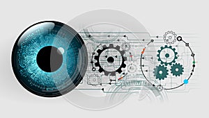 Abstract cogs eye future circuit technology security system background, vector illustration.