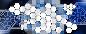 Abstract cogs hexagon technology background Business & development direction