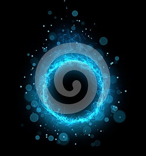 Abstract cold blue circle, fire and smoke