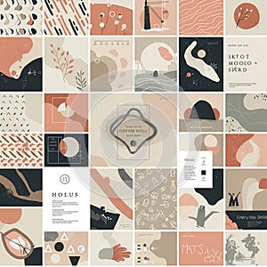 An abstract collage composed of various geometric patterns and organic shapes in photo
