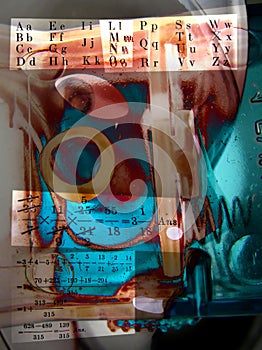 Abstract collage of letters and arithmetic