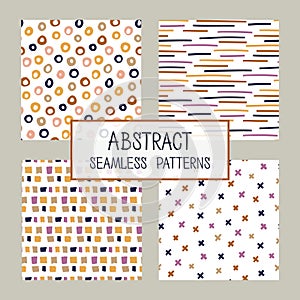 Abstract collage seamless patterns set. Vector background.