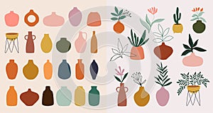 Abstract collection with  different vases and plants