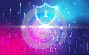 Technology security abstract background concept, Digital technology banner pink blue background binary code, abstract technology