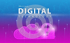 Digital technology banner pink blue background concept with technology line light effects, abstract tech, illustration vector