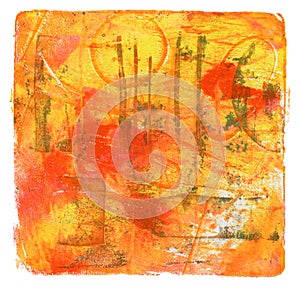 Abstract color acrylic and watercolor painting. Monotype template. Canvas texture background