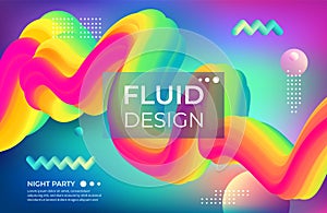 Abstract color background. Fluid geometric shapes and bright colorful objects. Vector modern poster and club party photo