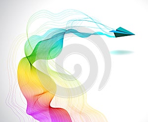 Abstract color background with paper air plane