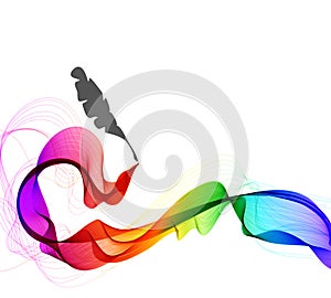 Abstract color background with wave and feather pen