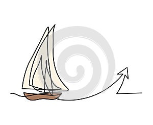 Abstract color boat with direction as line drawing on white