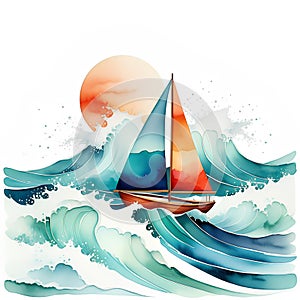 An abstract color boat on sea waves.