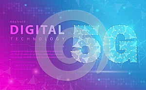 5G network wireless internet Wi-fi connection abstract background concept, Digital technology banner pink blue background vector