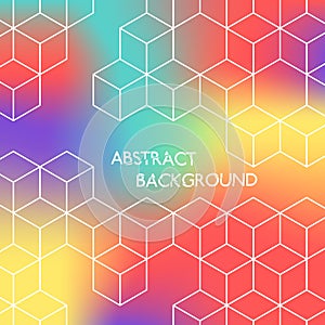 Abstract color hexagonal background. White cubes on colored background.