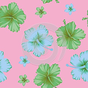 Abstract color hibiscus seamless vector pattern pink background