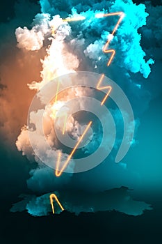 Abstract color neon lightning with smoke photo