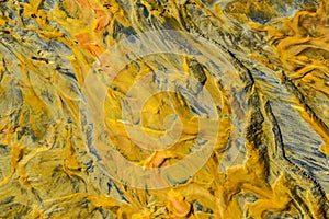 Abstract color - Orange river of poison from a gold mine - pollution - liquid residues discharged into a lake in Romania, Geamana