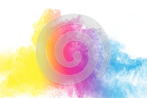 Abstract color powder explosion on white background. photo