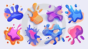 Abstract color shapes in the Memphis style isolated on a transparent background. Animated 3D glossy blobs, paint