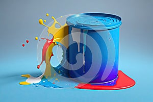 abstract color splash splashes out of can isolated on blue background