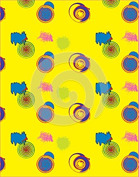 abstract color spot pattern on yellow background