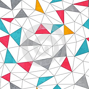 Abstract color triangle seamless pattern with grunge effect