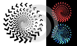 Abstract color vector background with circles. Halftone effect with arrows. Spiral with arrows as logo or icon