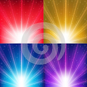 Abstract Color Vector Backgrounds With Sunburst And Stars