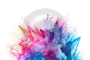 Abstract colored dust explosion on white background.