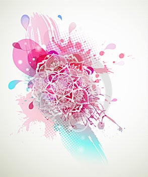 Abstract colored flower background with circles and mandala.