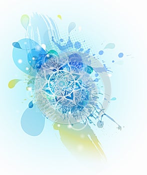 Abstract colored flower background with circles and mandala.