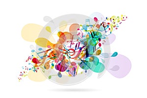 Abstract colored flower background with music tunes