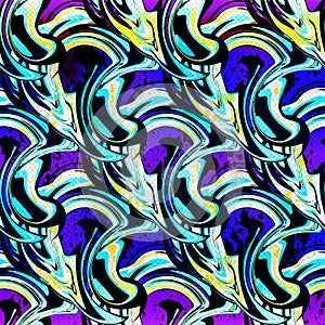 Abstract colored graffiti psychedelic seamless pattern