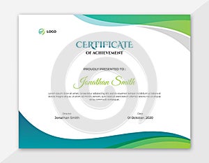 Abstract Colored Green and Blue Waves Certificate Design